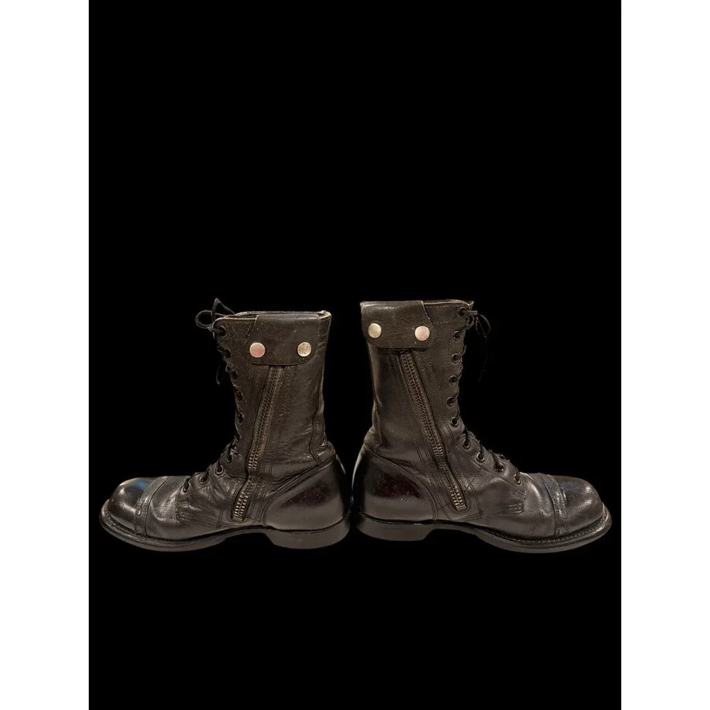 Vtg Bates Floataways Combat Jump Boots Black Leather Side Zip Men's 9.5 E